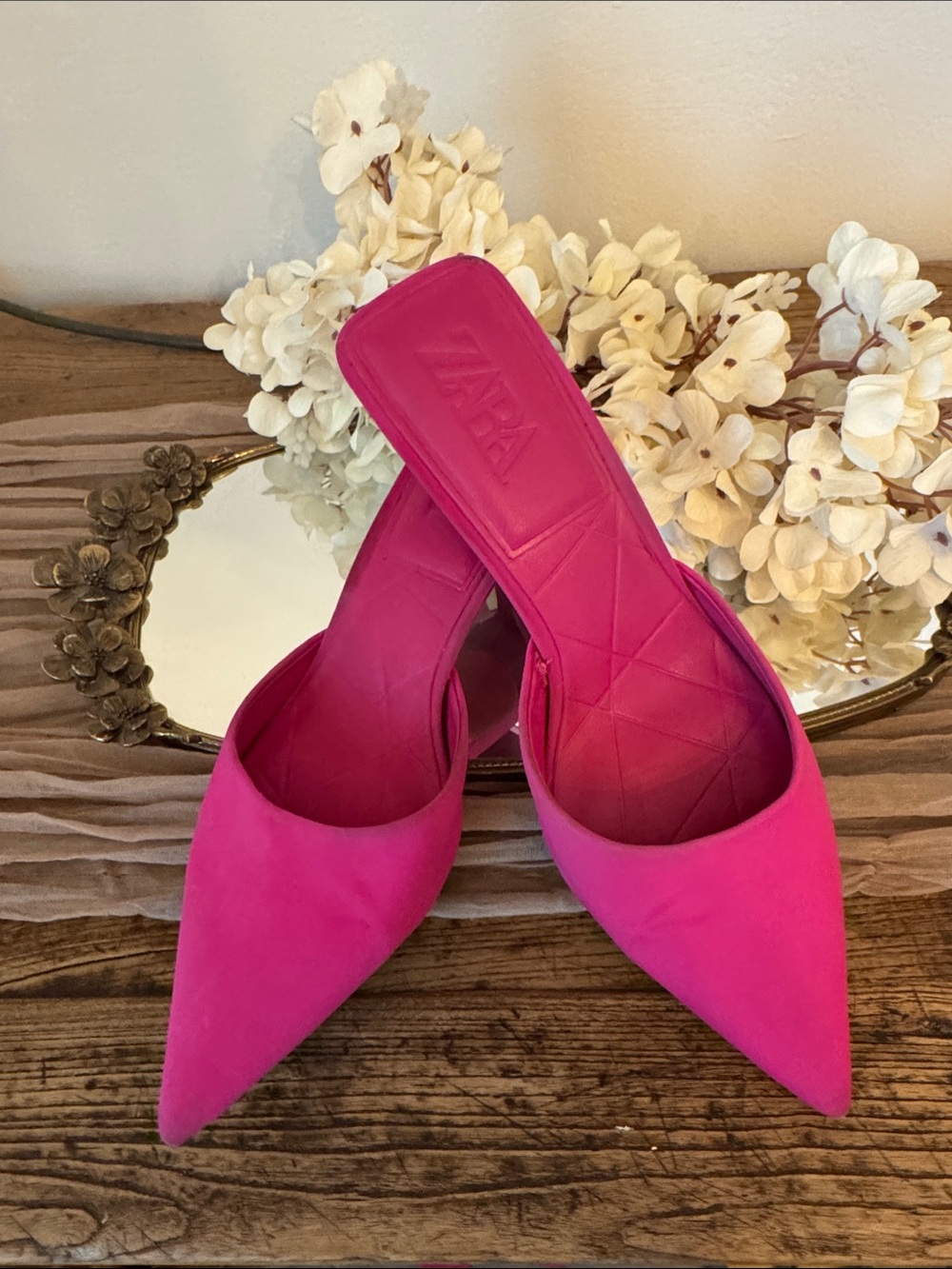 Zara Fuchsia Pointed Toe Slip-On Mules